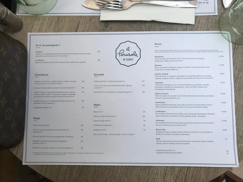 menu 0 of Il Parasole di Marco