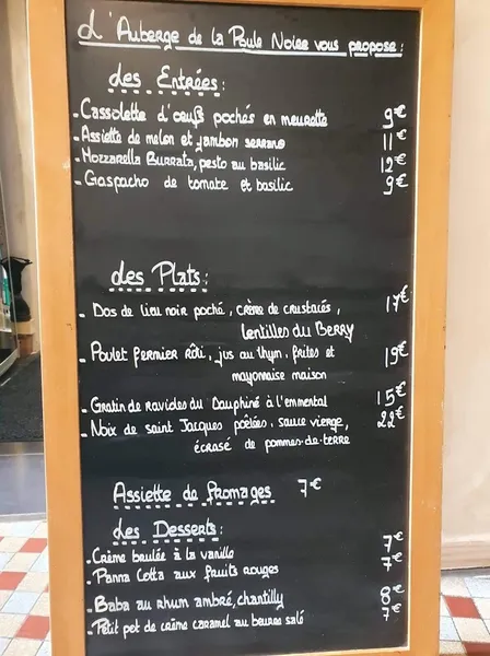 menu 1 of Auberge De La Poule Noire