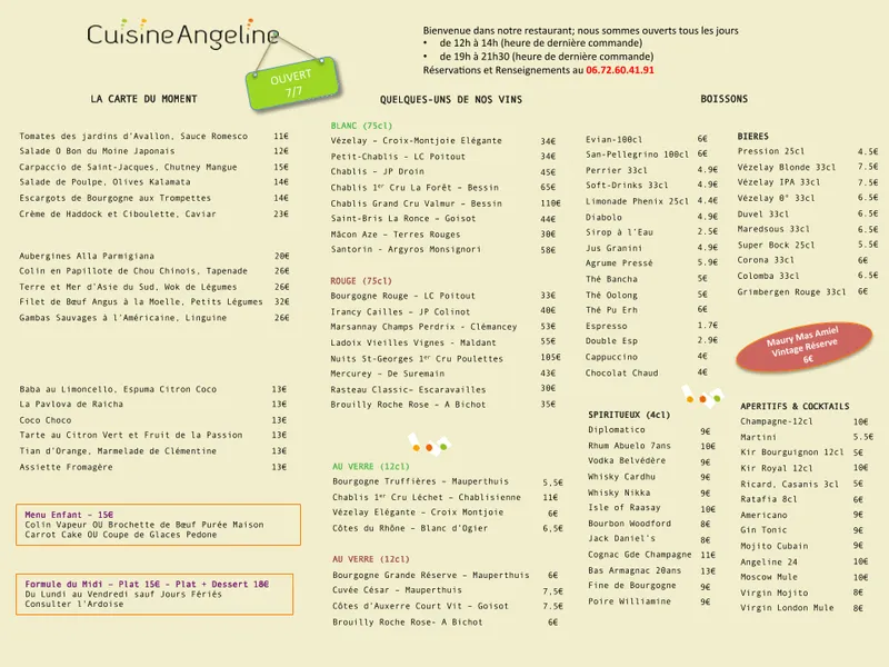 menu 0 of Cuisine Angeline