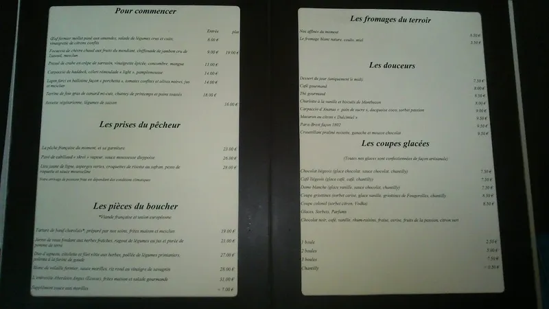 menu 2 of Le 1802