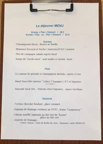 menu 0 of L'Eau de vie