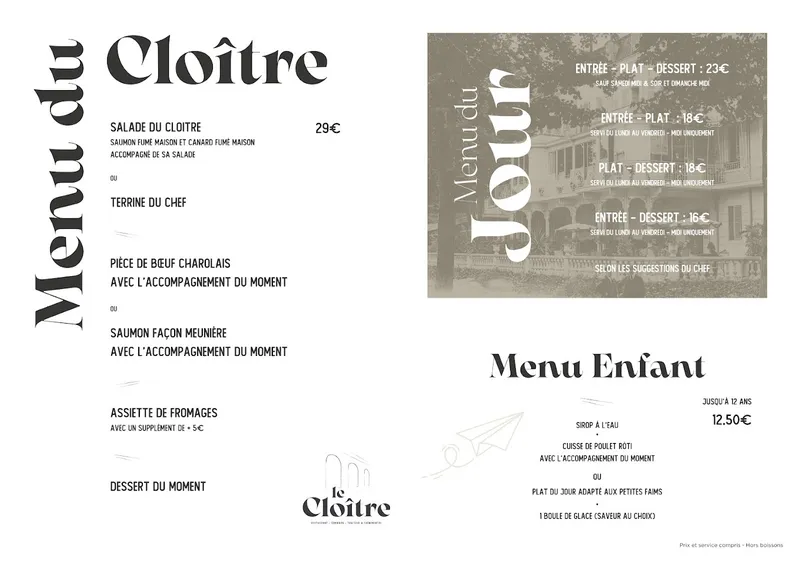 menu 1 of Restaurant du Cloître de Bourbon-Lancy