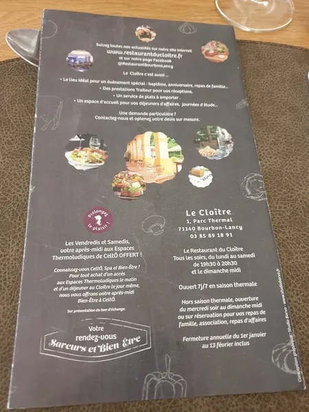 menu 2 of Restaurant du Cloître de Bourbon-Lancy