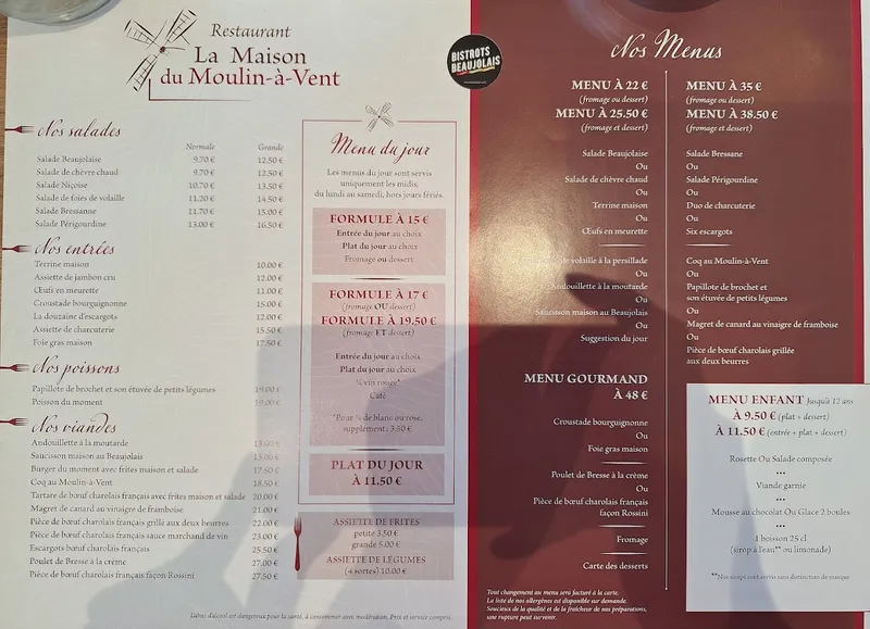 menu 0 of La Maison du Moulin à Vent