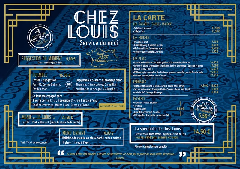 menu 1 of BRASSERIE CHEZ LOUIS