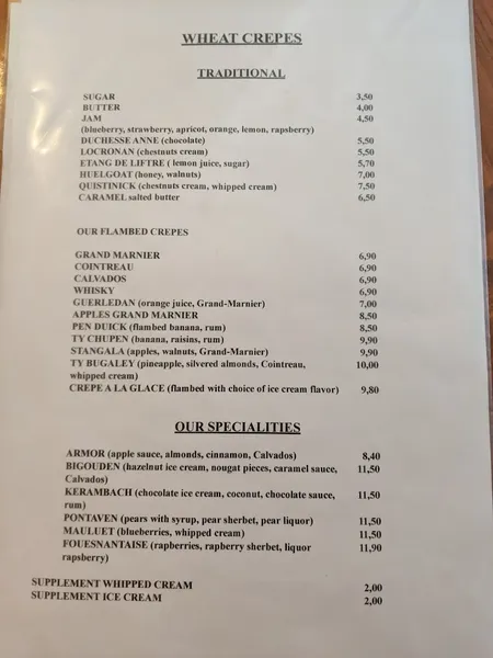 menu 1 of La Creperie