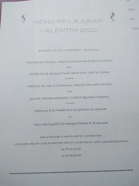 menu 2 of Le Physalis