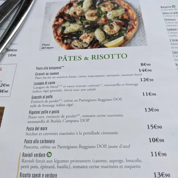 menu 0 of Del Arte