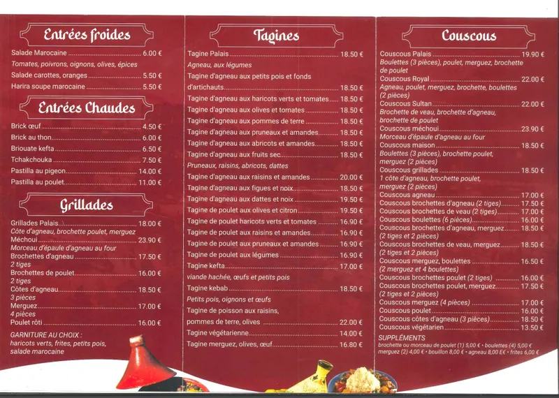 menu 0 of Au Palais de Marrakech