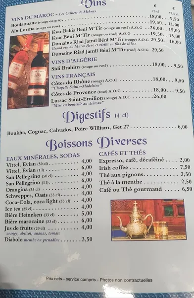 menu 1 of Au Palais de Marrakech