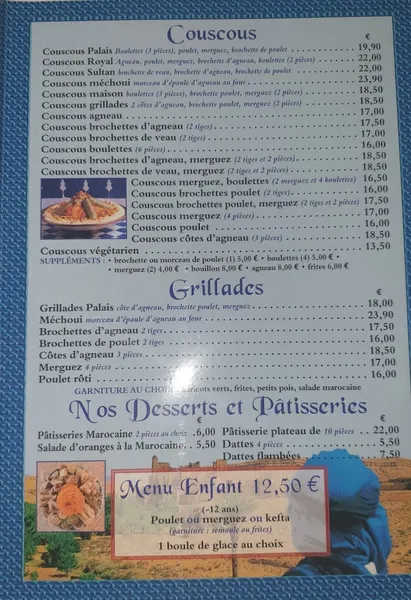 menu 2 of Au Palais de Marrakech