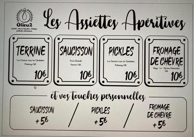 menu 0 of ÔLIEU 2: Restaurant Bistrot - Produits artisanaux et/ou locaux