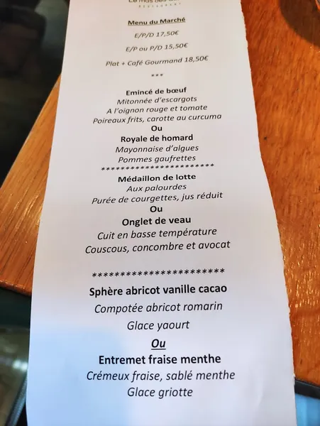 menu 0 of Le Mas des Oliviers