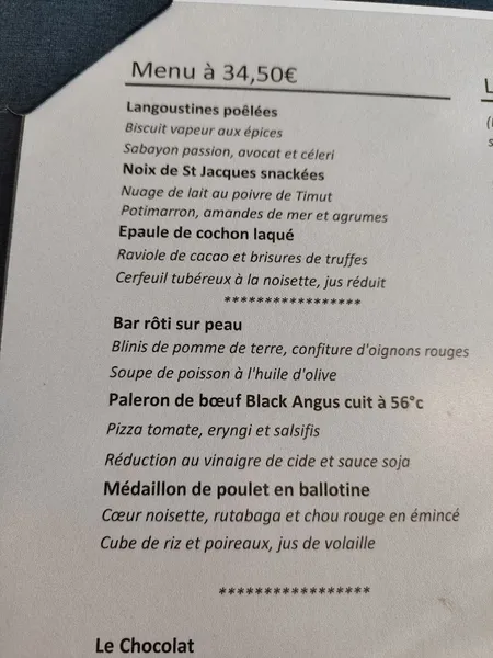 menu 2 of Le Mas des Oliviers