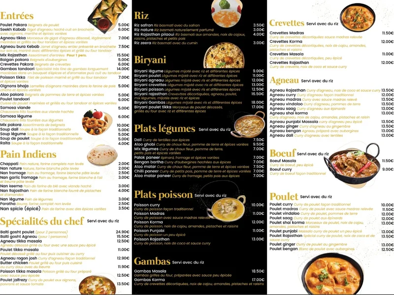menu 1 of Restaurant Indien Rajastan