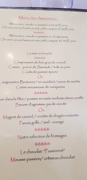 menu 0 of Auberge de Briant