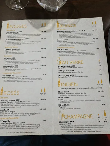 menu 1 of Warsi - Restaurant Indien et Pakistanais