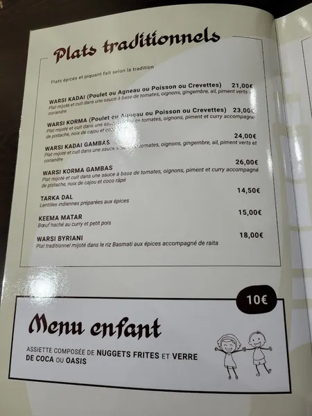 menu 2 of Warsi - Restaurant Indien et Pakistanais