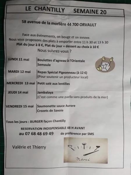 menu 0 of Le Chantilly
