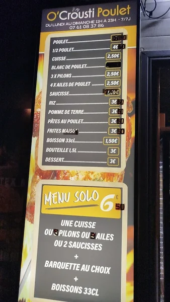 menu 2 of O’Crousti Poulet