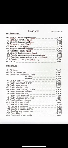 menu 2 of Hugo Wok