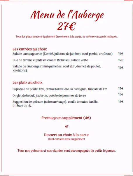 menu 2 of Auberge Jurassienne