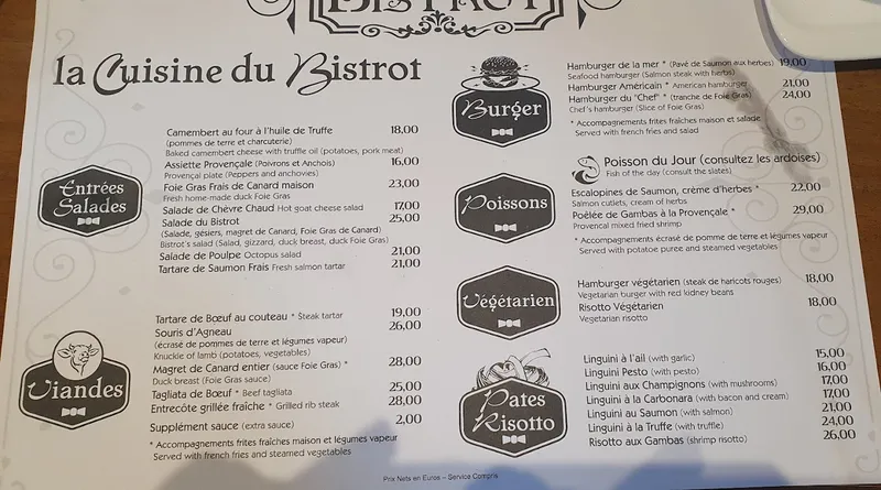 menu 0 of Le Bistrot