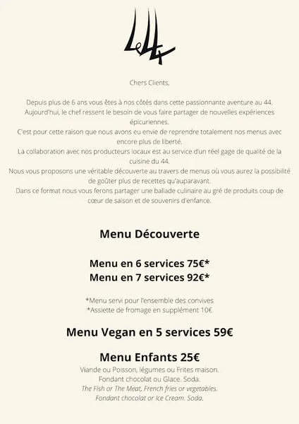 menu 0 of Restaurant le 44