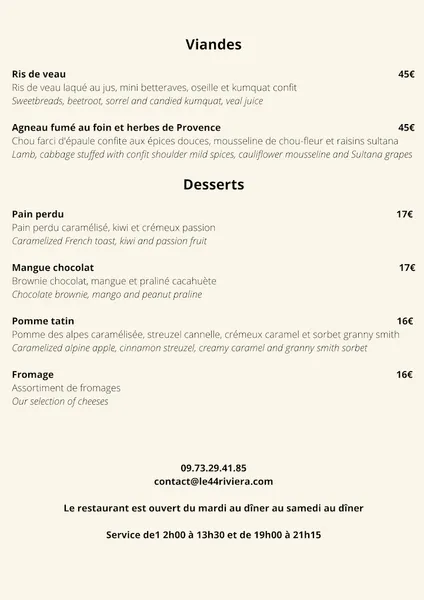 menu 1 of Restaurant le 44
