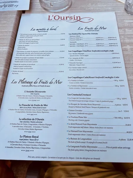 menu 2 of L'Oursin