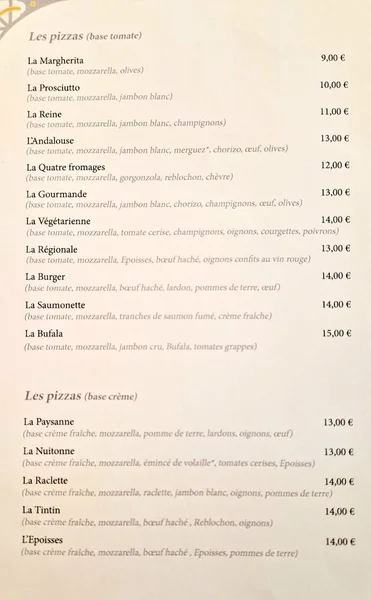menu 0 of Restaurant La Côte d'Or