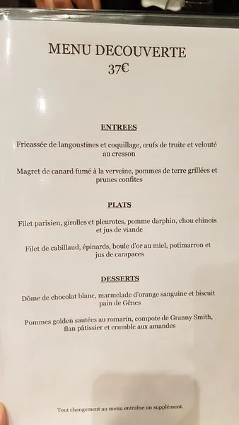 menu 0 of L'Instant Gourmand