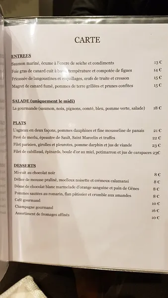 menu 2 of L'Instant Gourmand