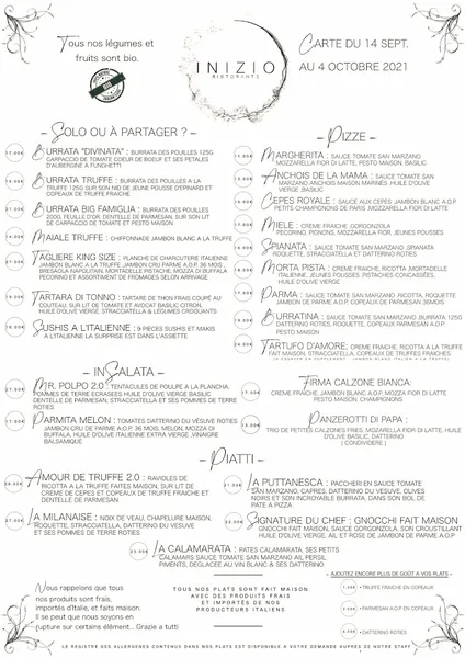 menu 0 of Inizio Ristorante