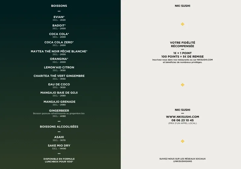 menu 1 of NKI SUSHI Antibes