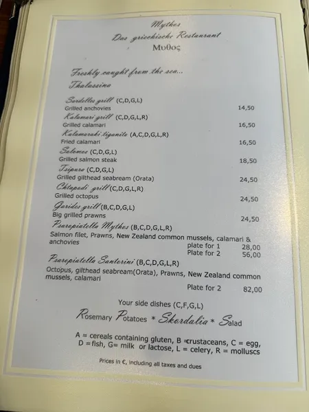 menu 1 of Mythos Restaurant