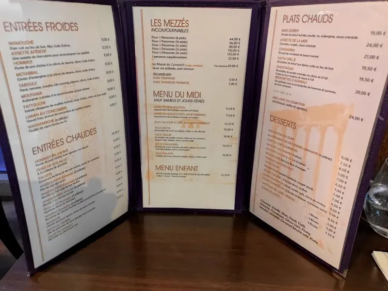 menu 2 of Comptoir Libanais - Restaurant Libanais Echirolles