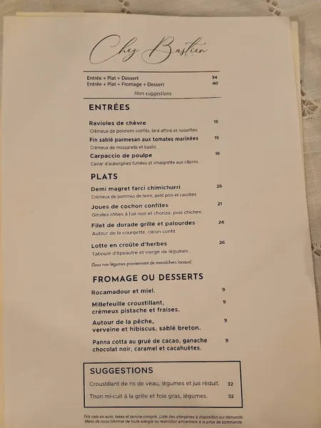 menu 0 of CHEZ BASTIEN - LE PETIT LAURAGAIS