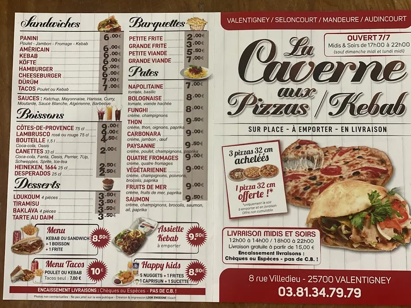 menu 0 of La Caverne aux Pizzas/Kebab