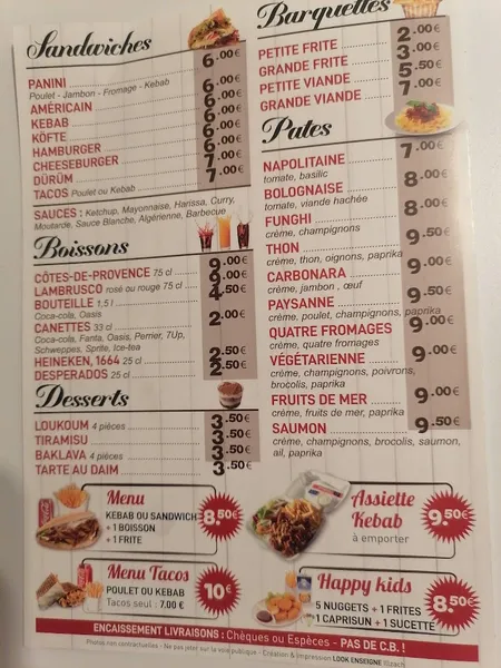 menu 2 of La Caverne aux Pizzas/Kebab