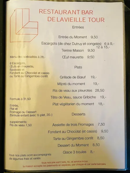 menu 0 of Restaurant de la Vieille Tour