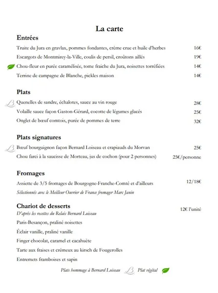 menu 0 of Loiseau du Temps