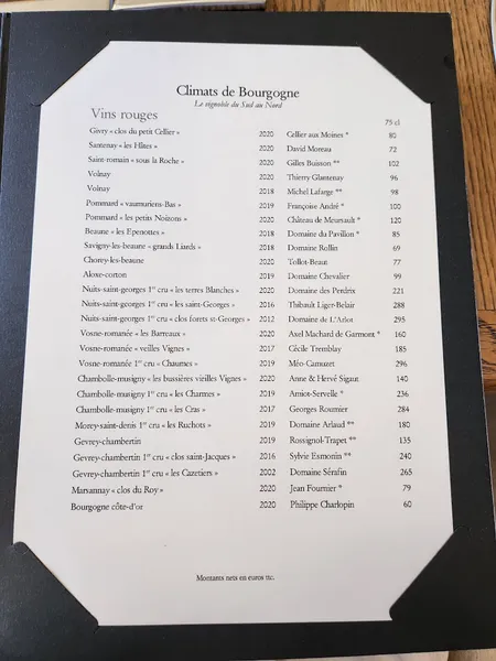 menu 2 of Loiseau du Temps