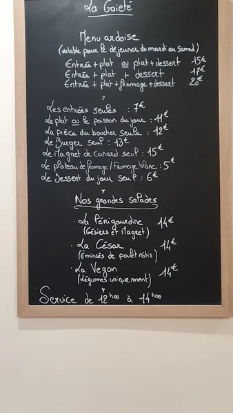 menu 1 of BRASSERIE bar la Gaieté