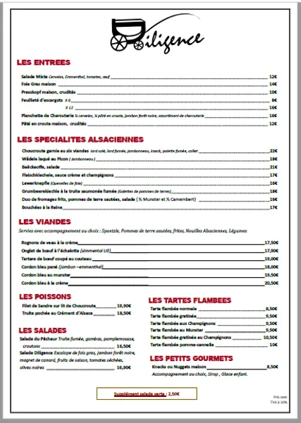 menu 1 of La Diligence