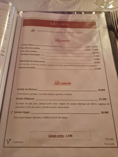 menu 2 of La Diligence