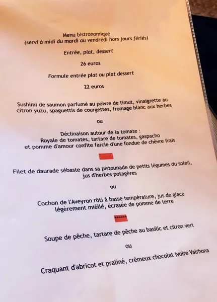 menu 0 of La Table des Délices