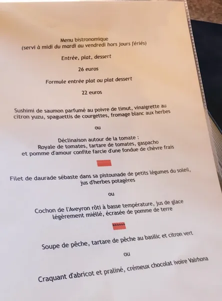 menu 1 of La Table des Délices