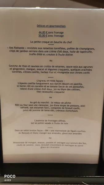 menu 2 of La Table des Délices