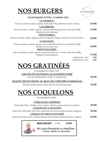 menu 0 of CASSANOS - PIZZERIA & GRILL Sassenage